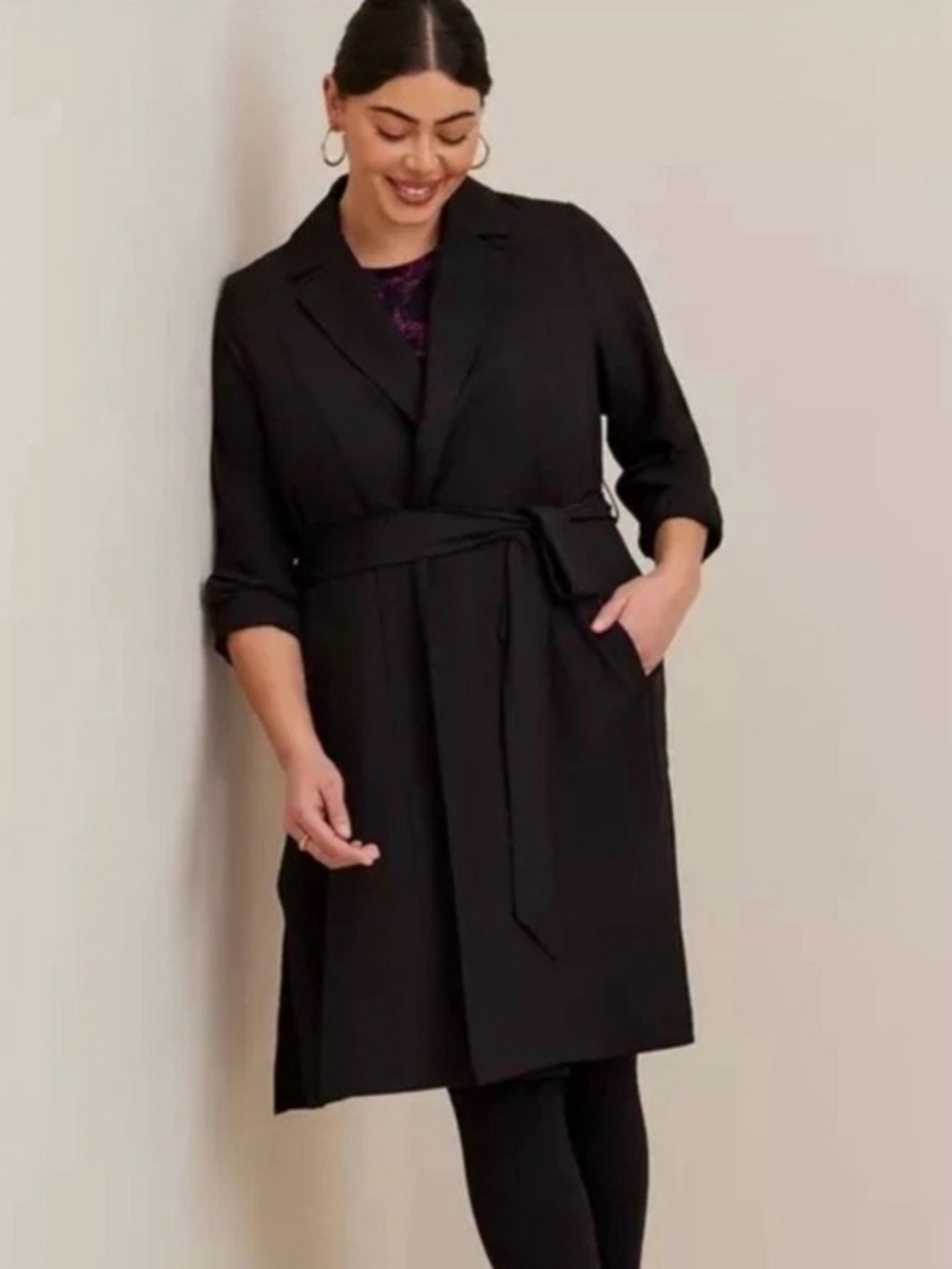 Torrid Studio Crepe Drape Collared Trench Coat Black